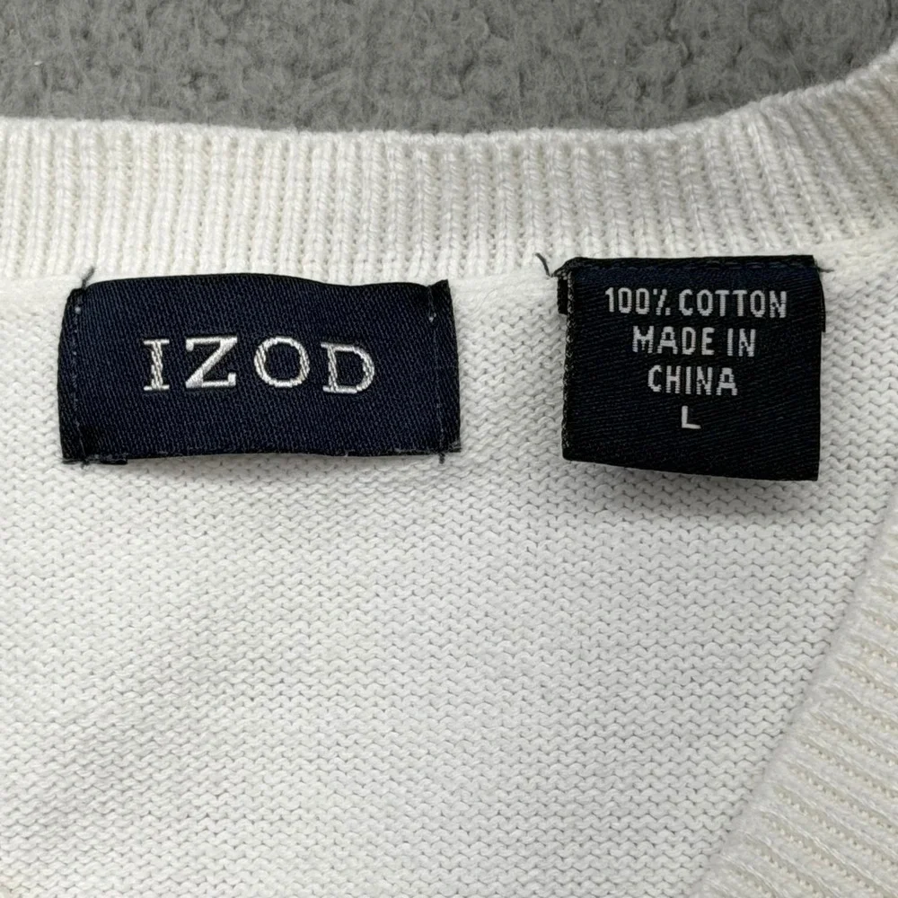 IZOD PC-772 Mens Size Large Cream Argyle V-Neck‎ Cotton Knit Sweater Vest